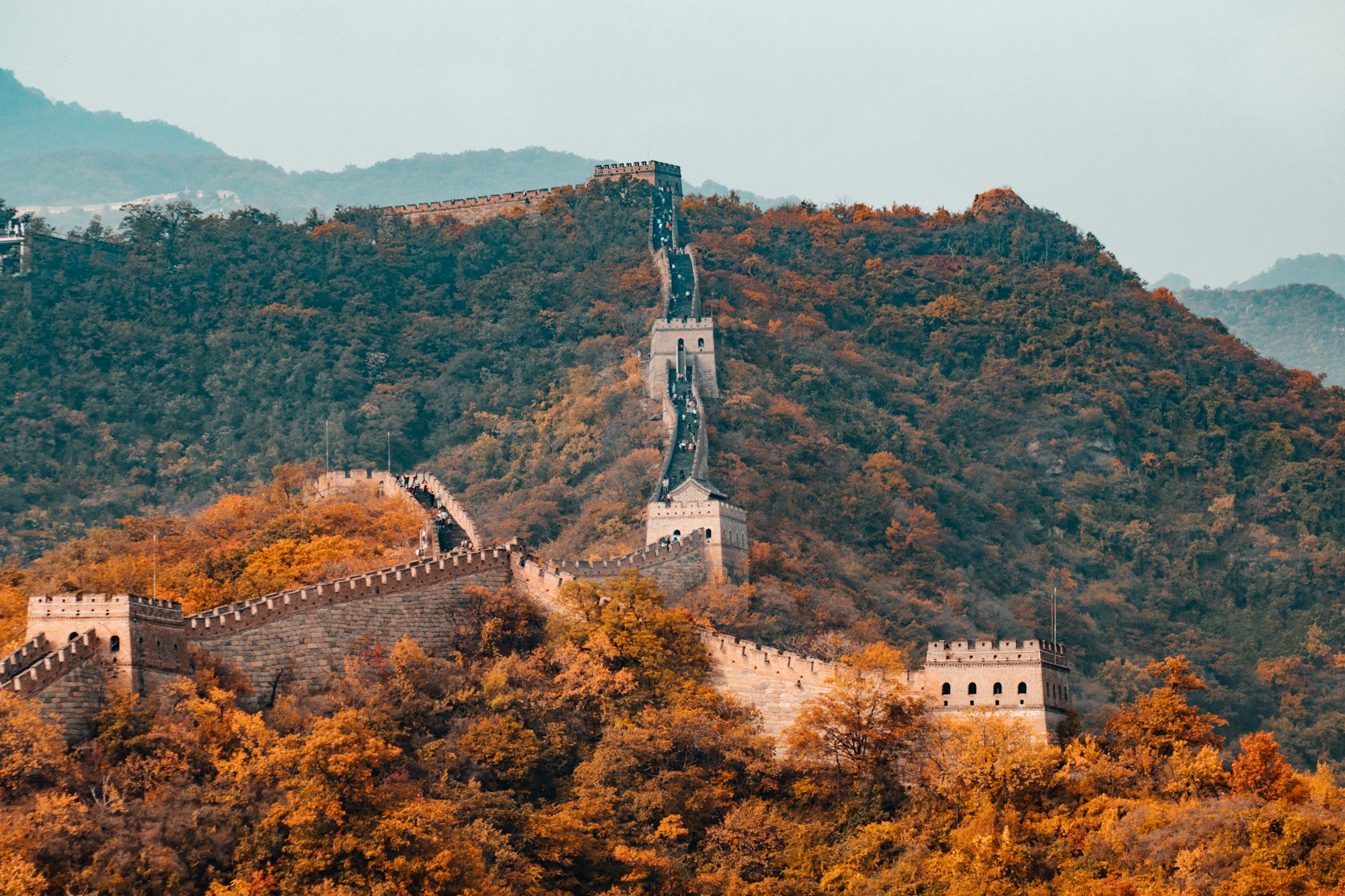 The Great Wall winding through the hills near Beijing